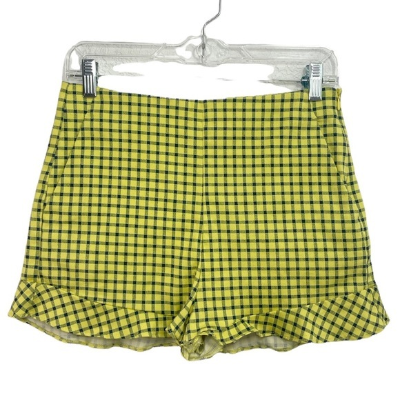 Zara Pants - Zara Yellow / Black Check Ruffle High Rise Shorts